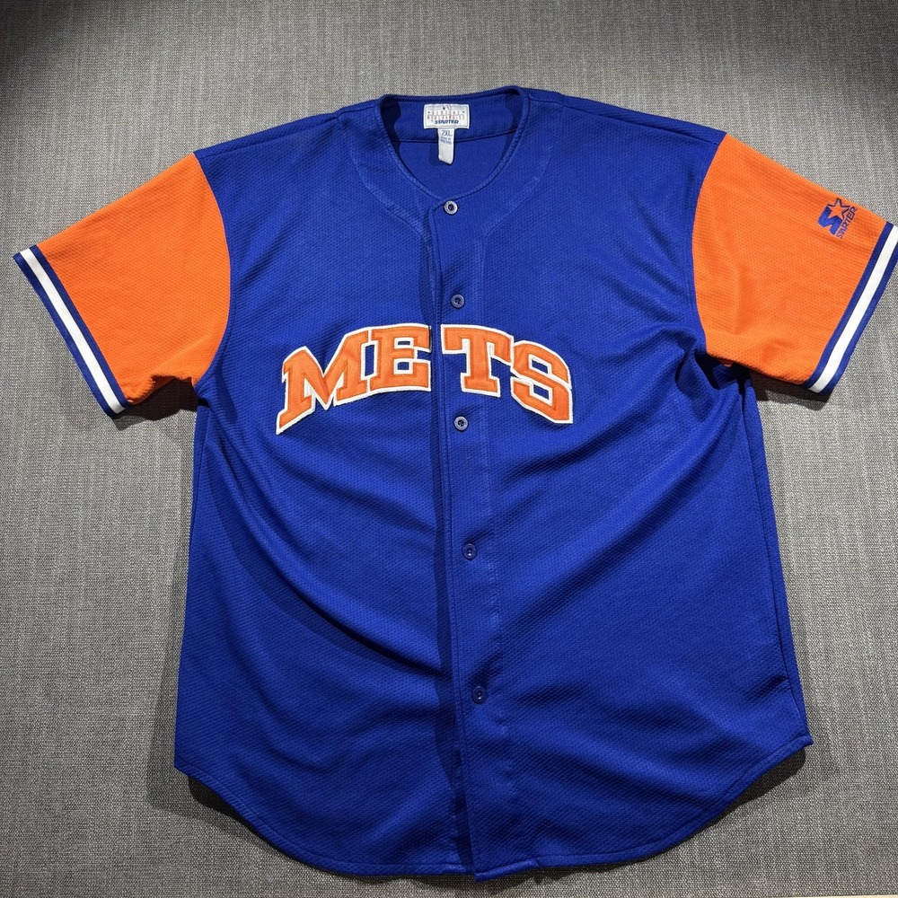 Vintage New York Mets Jersey Mens 2XL Blue Orange MLB Baseball Starter Mesh 90s‎